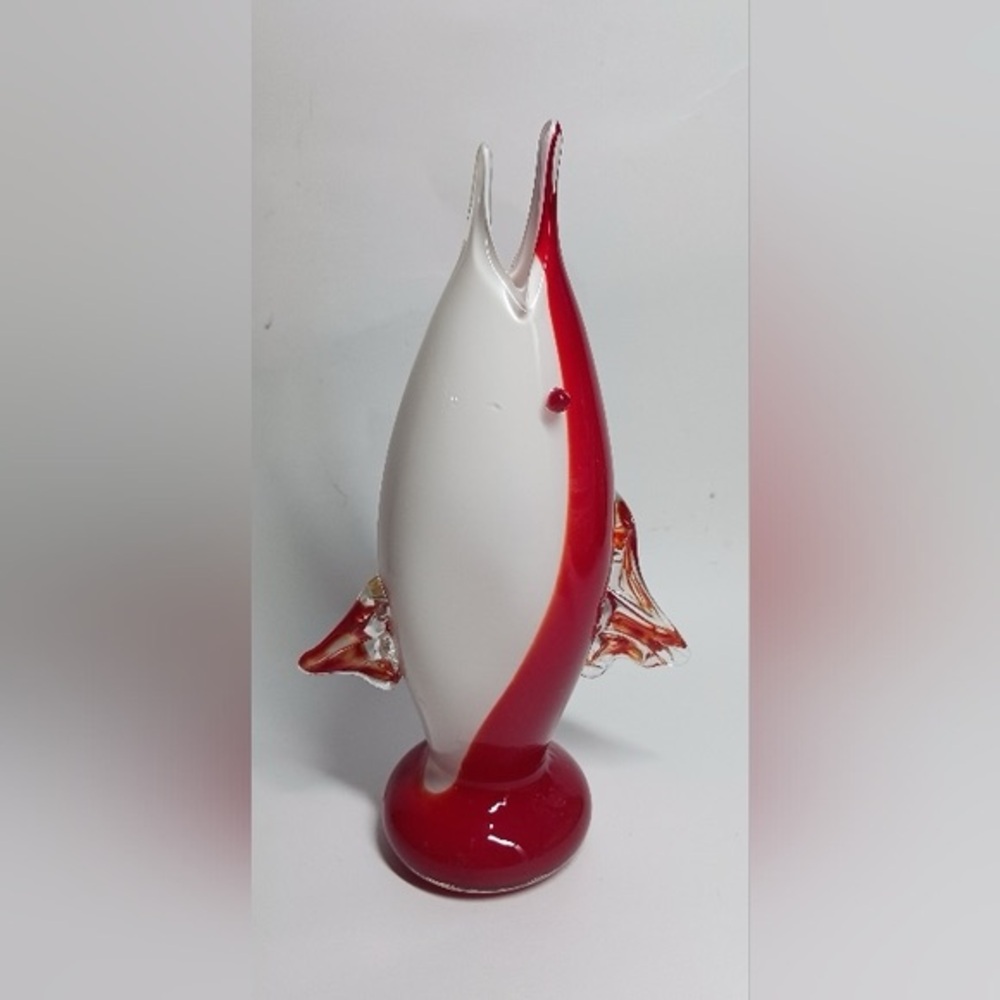85inch Murano 1960s retro red and white handblown swordfish vase